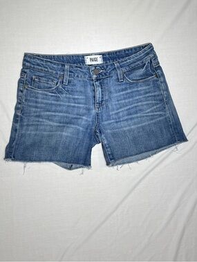 PAIGE Jimmy Jimmy Denim Shorts Size 25 Blue Distressed Raw Hem Low Rise